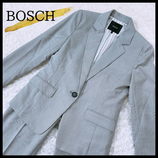 【02006】 BOSCH ボッシュ スーツ上下セット フォーマルスーツセット ジャケット パンツ シングルボタン 裏地 内ポケット ライトグレー M