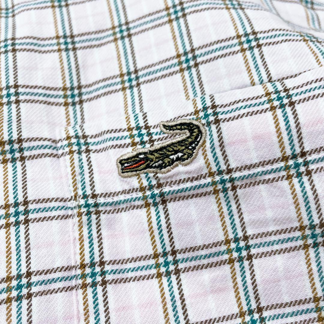 【06675】Crocodile クロコダイル トップス 長袖 シャツ チェックシャツ チェック ホワイト 薄ピンク Mサイズ カジュアル シンプル メンズ