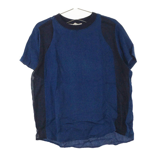 【07148】ZARA BASIC ザラベーシックトップス L ブルー 半袖 デニム Tシャツ デザイン おしゃれ お出かけ シンプル カジュアル