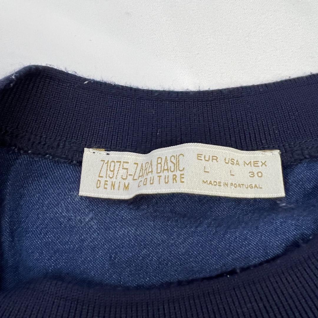 【07148】ZARA BASIC ザラベーシックトップス L ブルー 半袖 デニム Tシャツ デザイン おしゃれ お出かけ シンプル カジュアル