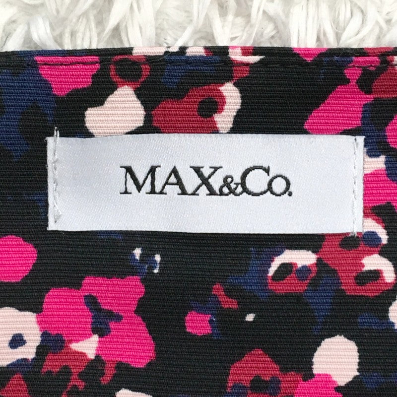 【09730】 MAX&Co. マックスアンドコー ひざ丈スカート サイズ38 / 約S ピンク かわいい フレアースカート 総柄 リボンベルト レディース