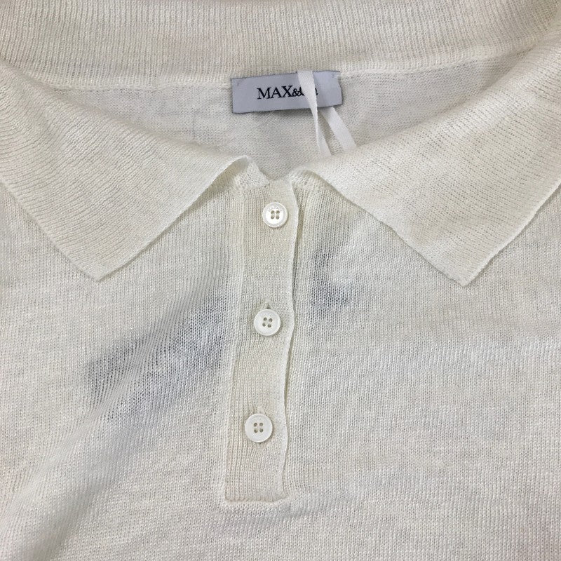 【10435】 新古品 MAX&Co. マックスアンドコー ポロシャツ カットソー サイズM アイボリー リネン100% 無地 清涼感 カジュアル レディース