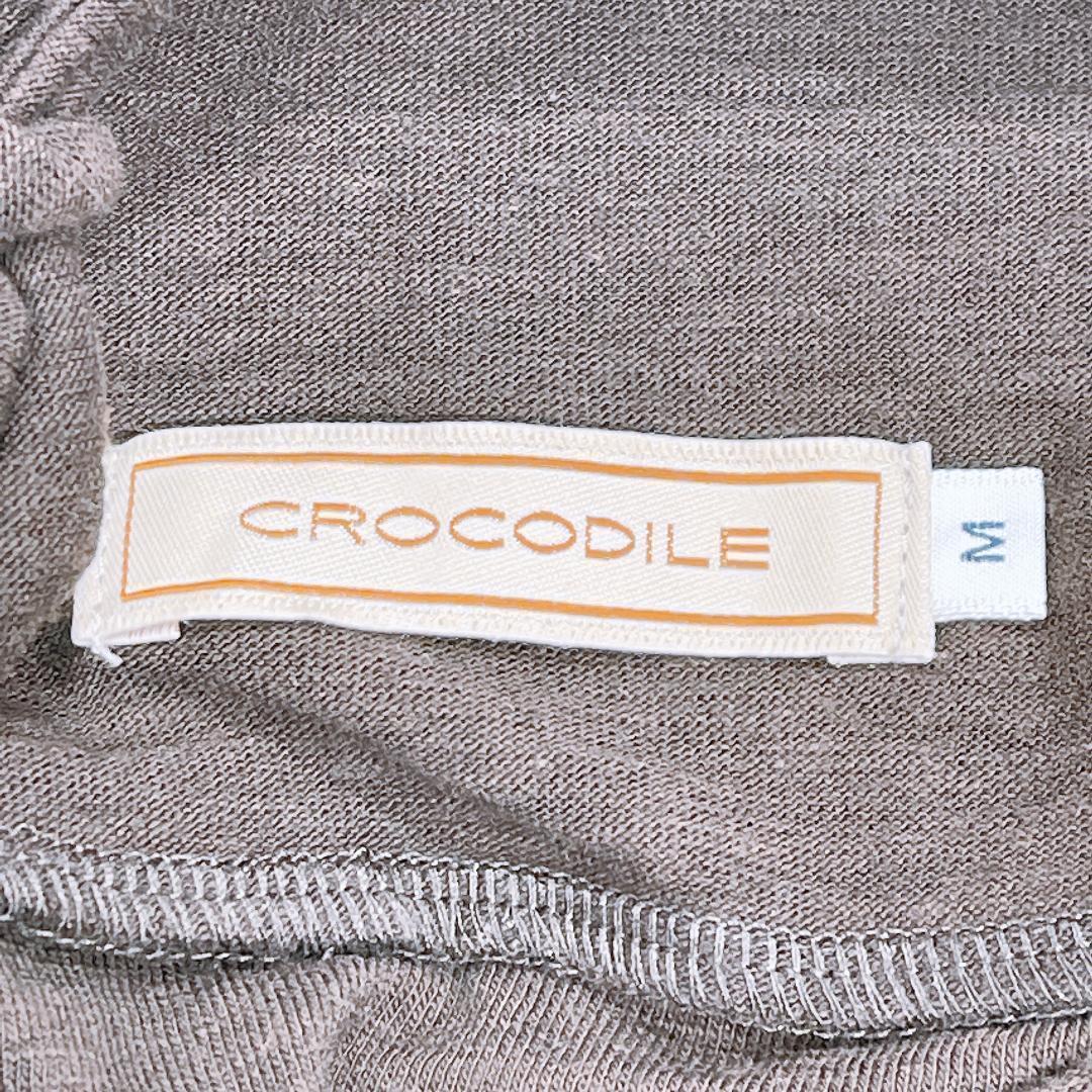 【12022】美品 Crocodile トップス Mサイズ ブラウン 良品 クロコダイル ボーダー 七分袖 カジュアル シンプル レディース ワニ デイリー