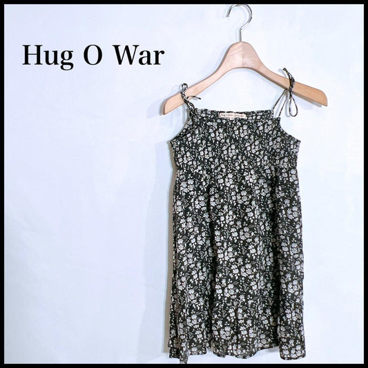 【12267】HUG O WAR ハグオーワー チュニック トップス M ミニワンピ 花柄 肩ひも ガーリー 綿100％ ブラック 黒