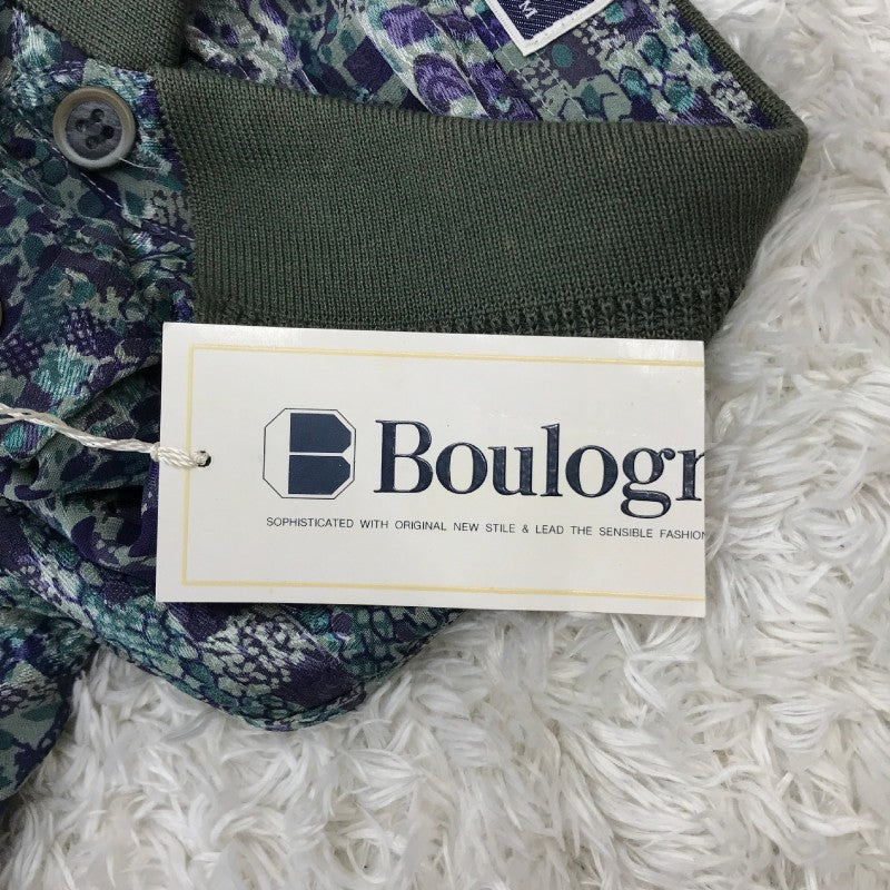 【13567】 新古品 Boulogne ブローニュー ポロシャツ カットソー サイズM グリーン ボタン 総柄 個性的 オシャレ レディース