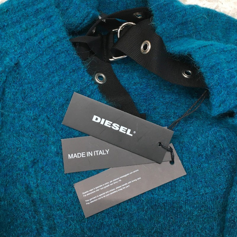 【14257】 新古品 DIESEL ディーゼル セーター サイズXXS ターコイズブルー シンプル オシャレ ベルト ダメージ加工 レディース