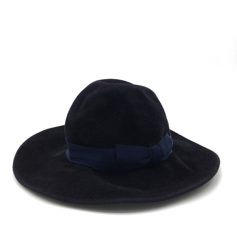 【14589】 新古品 Lola Hats ローラ ハット ハット 帽子 サイズF ネイビー ソフトハット ラビットファー リボン レディース 定価45000円