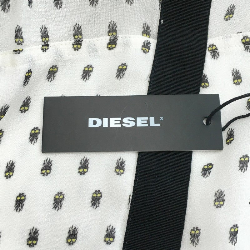 【14952】 新古品 DIESEL ディーゼル チュニック サイズXXS ホワイト シアーシャツ ロング丈 スカル柄 体型カバー レディース