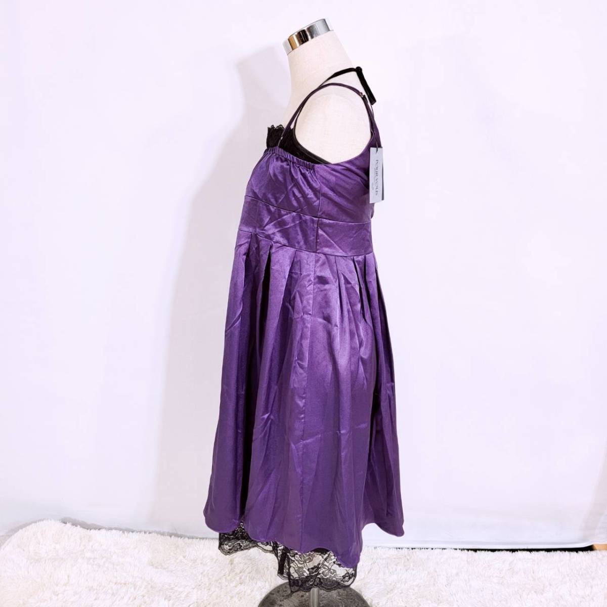 新古品美品 レディース3L POUR VOUS ドレス 紫 パープル タグ付き ストール インナー フォーマル 肩ひも プールヴー 【15232】