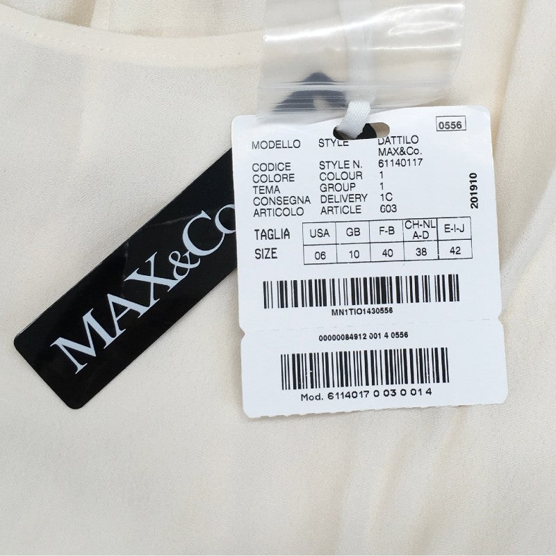 【17414】 新古品 MAX&Co. マックスアンドコー 長袖ブラウス サイズUSA06 / 約L ホワイト 薄地 リボン 袖紐 クルーネック レディース