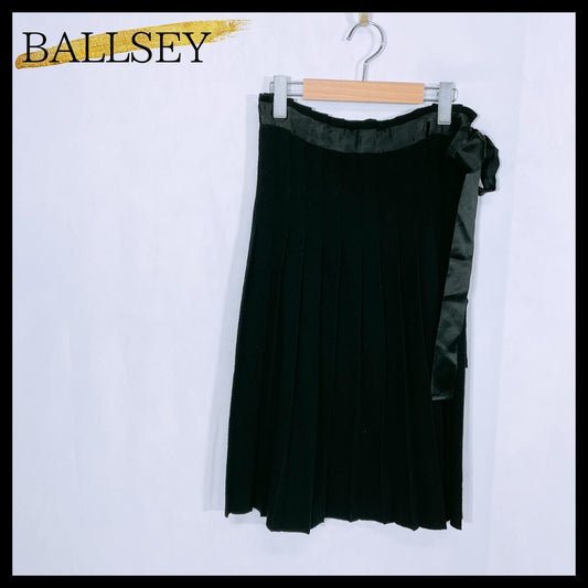 【17823】 BALLSEY ボールジィ スカート プリーツスカート 38 黒 ブラック シンプル リボン ガーリー ニット M