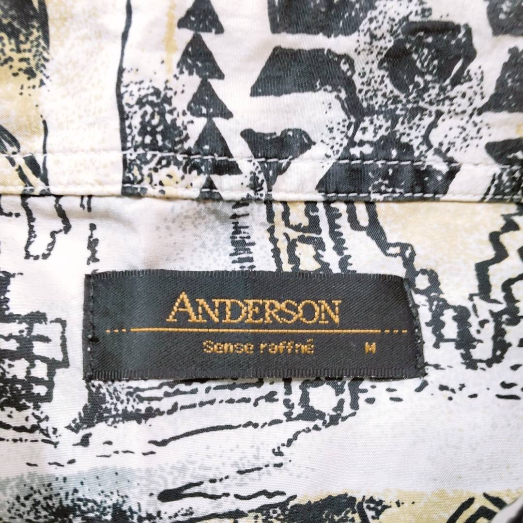 【25532】 ANDERSON アンダーソン 半袖シャツ サイズM ベージュ 前開き 襟付き ボタン ポケット 絹 カジュアル アンティーク 薄手 メンズ