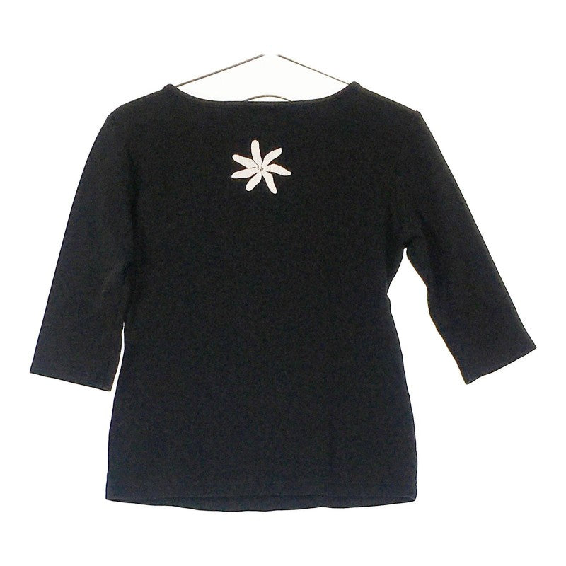 【20119】 Halekuai Lea ハレクアイレア 七分袖Tシャツ カットソー ブラック サイズXS相当 花柄のデザイン オシャレ レディース