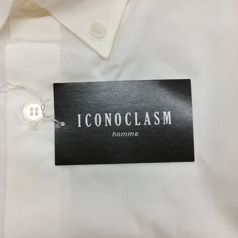 【20566】 新古品 ICONOCLASM 半袖シャツ サイズLL ホワイト 日本製 コットン100% 清涼感 シンプル ボタンダウン メンズ 定価2595円