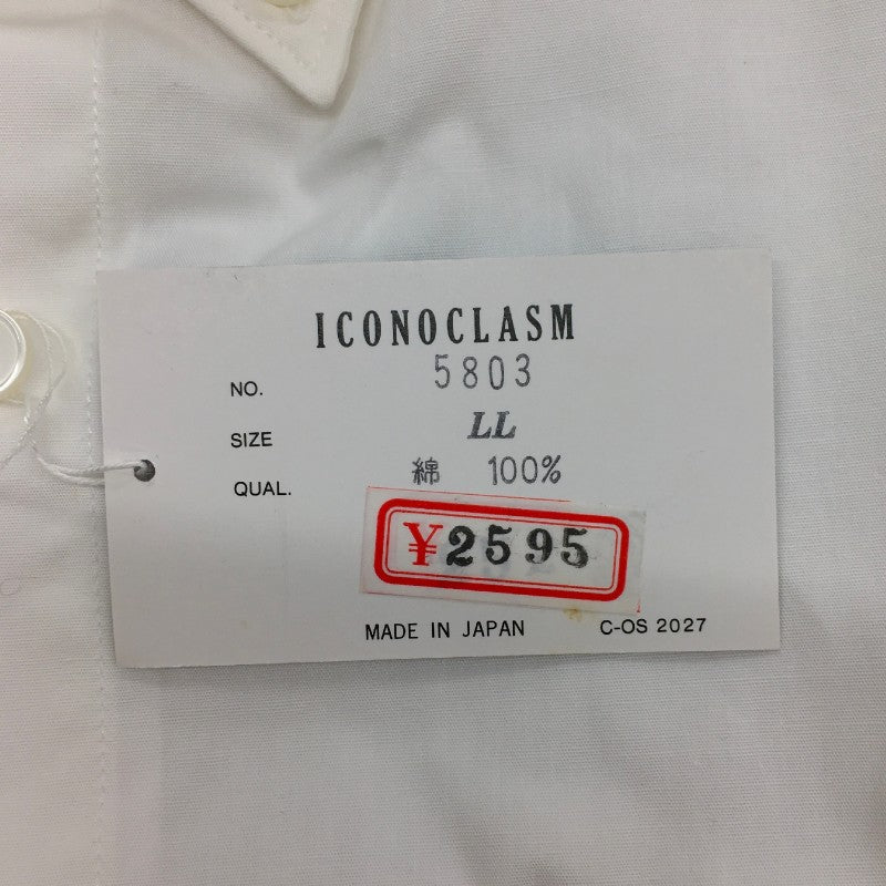 【20566】 新古品 ICONOCLASM 半袖シャツ サイズLL ホワイト 日本製 コットン100% 清涼感 シンプル ボタンダウン メンズ 定価2595円