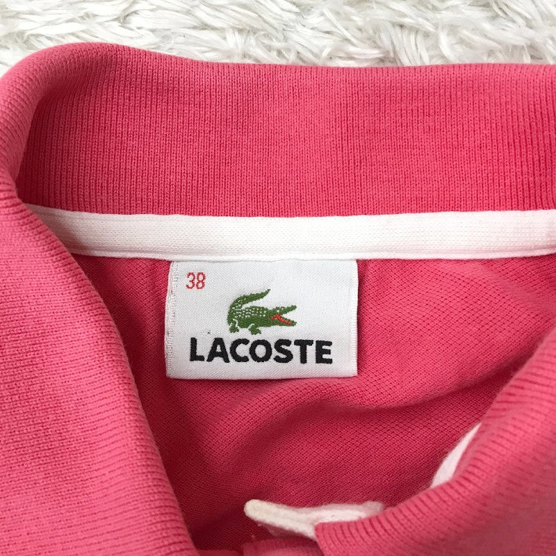 【20638】 LACOSTE ラコステ トップス サイズ38 / 約M ピンク ノースリーブ ポロシャツ ロゴ刺繍 ドット 可愛い スポーツ レディース