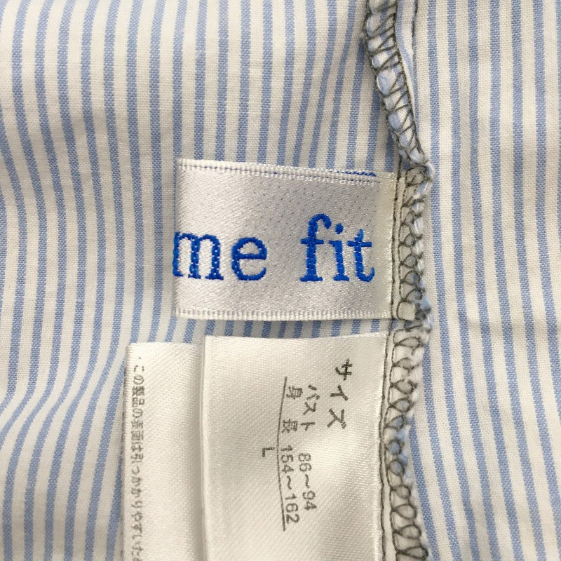 【26444】 Madame fit マダムフィット 長袖シャツ サイズL ブルー ストライプ 刺繍 つる草 襟あり 個性的 アクセント レディース