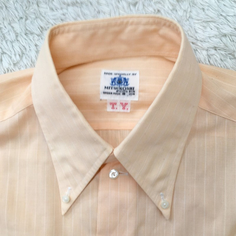 【26656】 MITSUKOSHI ミツコシ 長袖シャツ オレンジ シンプル カジュアル サイズL相当 オーダーメイド 衿ボタン おしゃれ メンズ