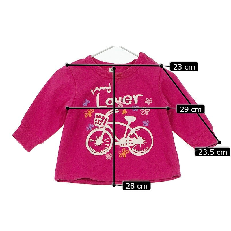 【27383】 西松屋チェーン ニシマツヤチェーン トレーナー スウェット サイズ80 ピンク ボタン プリント 自転車 ビビッドカラー ベビー