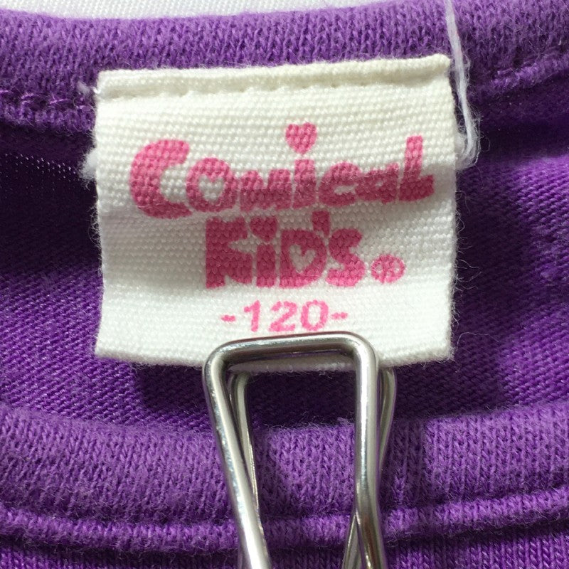 【28008】 comial kids 半袖Tシャツ カットソー サイズ120 パープル プリント リボン 女の子 子供服 おしゃれ ボーダー キッズ