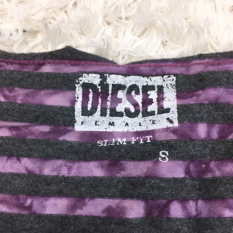 【28170】 DIESEL ディーゼル 半袖Tシャツ カットソー サイズS パープル ビーズ付き ボーダー柄 可愛い 柄入り 普段着 レディース