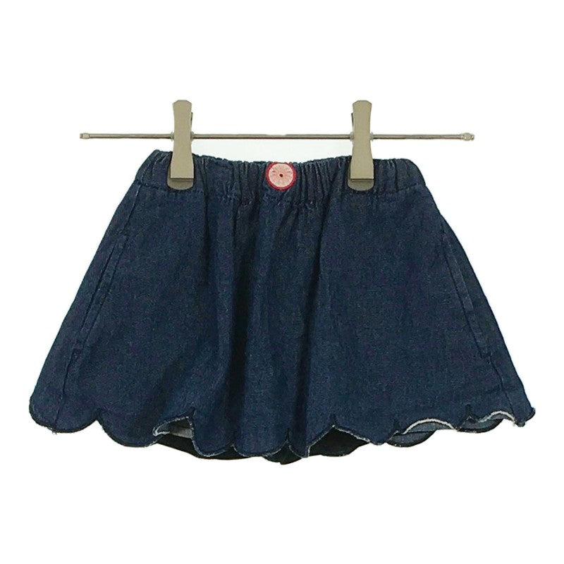 【28667】 SHOO・LA・RUE シューラルー キュロットスカート サイズ90 ネイビー 裾スカラップ デニム風 インナーパンツ ワンポイント ベビー