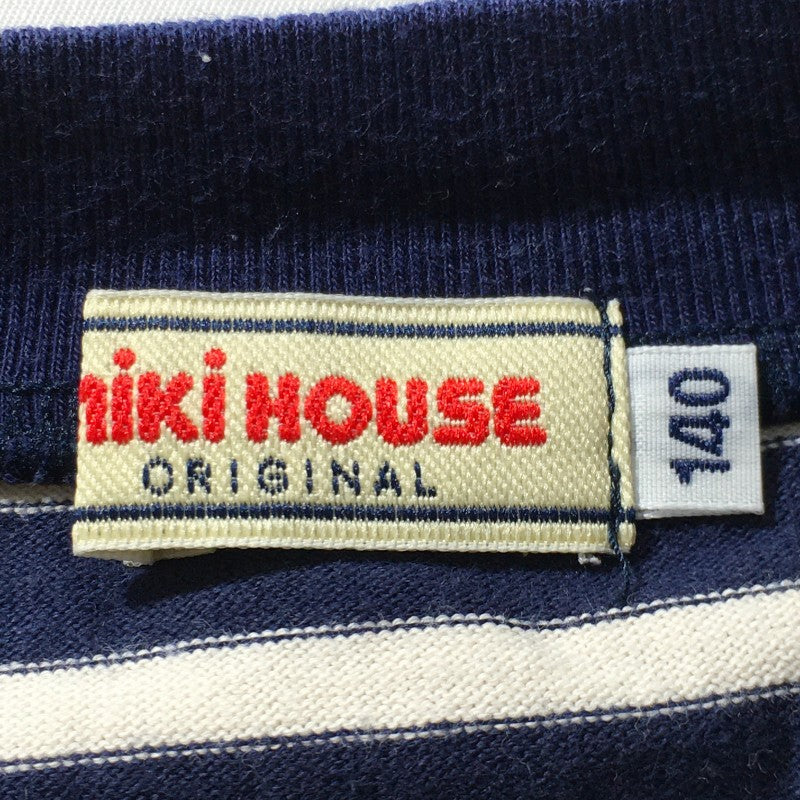 【29367】 Miki House ミキハウス 長袖Tシャツ ロンT カットソー サイズ140 ネイビー ボーダー Uネック シンプル 子供服 キッズ