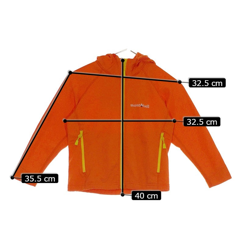 【29468】 mont-bell モンベル パーカー フーディー サイズ100 オレンジ カジュアル 胸ロゴ入り 前ジップアップ アウトドア キッズ