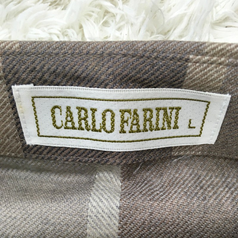 【30333】 新古品 CARLO FARINI 長袖シャツ サイズL グレー 毛100% ブロックチェック柄 カジュアル 日本製 肌触り良い カッコいい メンズ