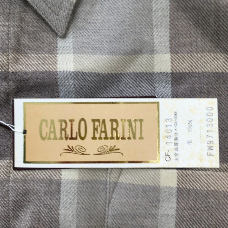 【30333】 新古品 CARLO FARINI 長袖シャツ サイズL グレー 毛100% ブロックチェック柄 カジュアル 日本製 肌触り良い カッコいい メンズ