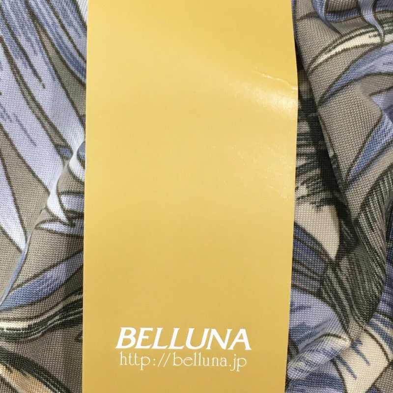 【30364】 新古品 BELLUNA ベルーナ ガウチョパンツ サイズM ブルー リーフ柄 個性的 植物 裾広 ワイド 七分丈 レディース 定価1490円
