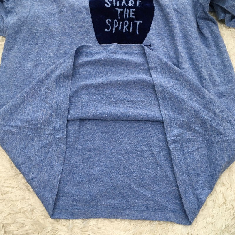 【31035】 BEAMS T ビームスティー 半袖Tシャツ カットソー サイズLARGE / 約L ブルー カジュアル 清涼感 リンゴ 英語 模様 レディース