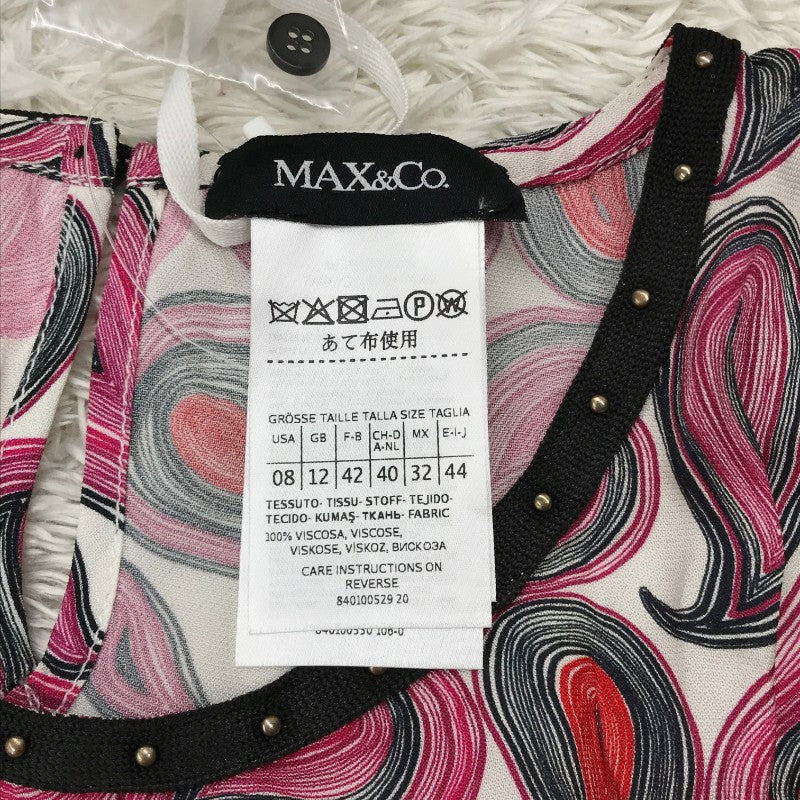 【31921】 新古品 MAX&Co. マックスアンドコー 半袖ブラウス サイズ44 / 約XL(LL) ピンク 軽量 クルーネック 総柄 さらっと レディース