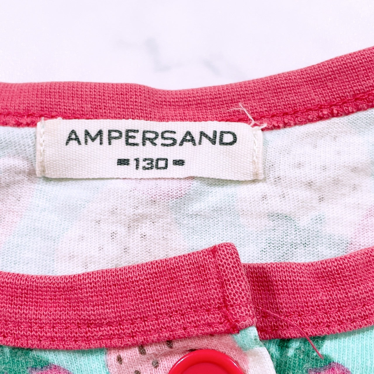 【27780】 Ampersand アンパサンド パジャマ サイズ130 ライトグリーン 半袖ハーフパンツ 前ボタン ウエストゴム 丸ネック 苺 キッズ