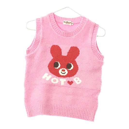 【00038】美品 miki house トップス フリーサイズ ピンク 良品 ミキハウス ベスト 子供服 キッズ 女の子 かわいい うさぎ 重ね着 シンプル