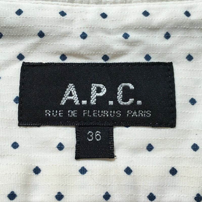 【01409】 A.P.C. アーペーセー 長袖シャツ サイズ36 / 約S ホワイト ドット柄 オシャレ 可愛い 綿100% ラインステッチ レディース
