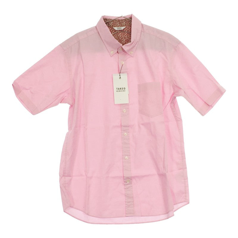 【01819】 TAKEO KIKUCHI タケオキクチ 半袖 シャツ 4 ピンク 無地 人気ブランド 柄裏地 花柄 ワークシャツ 仕事 おしゃれ