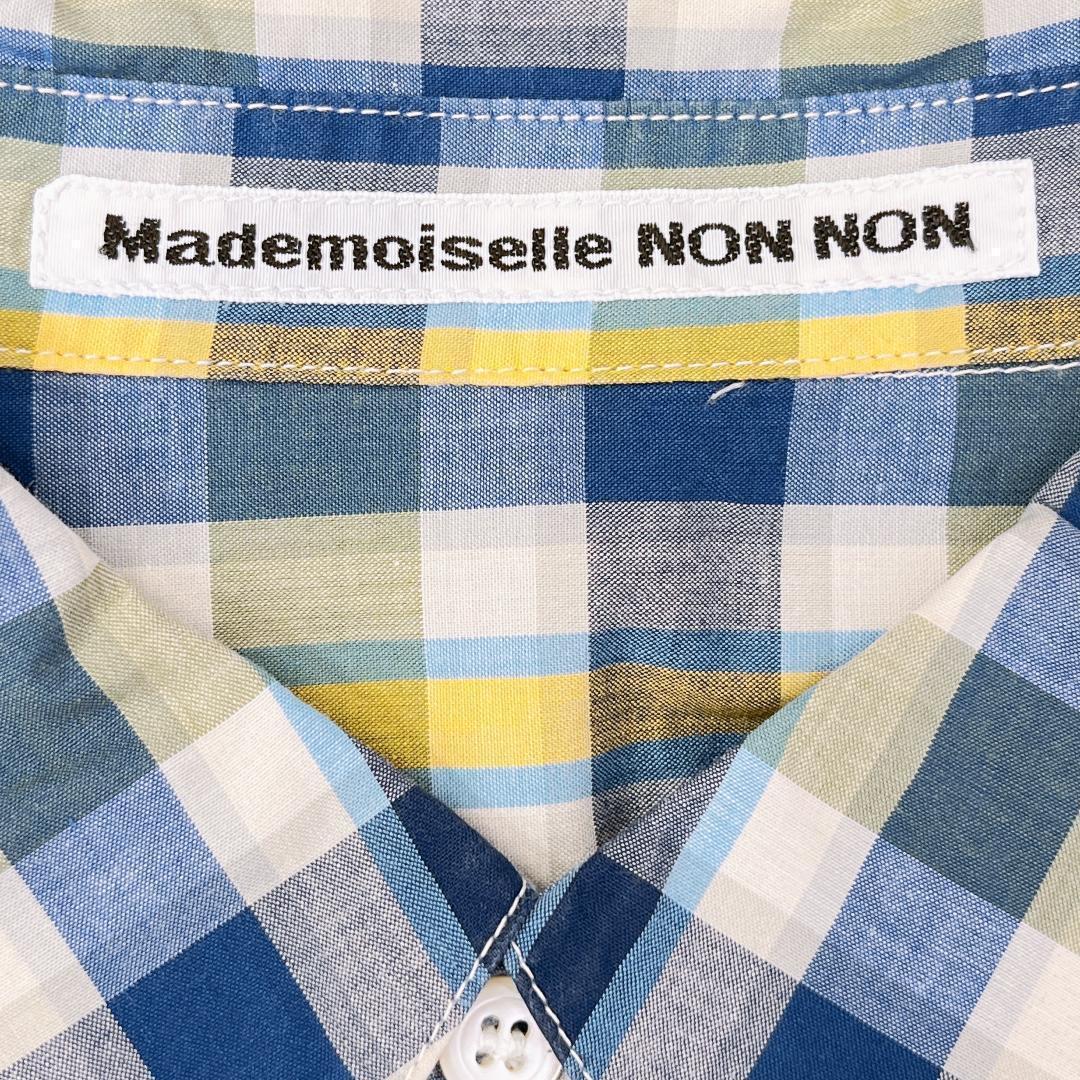 【01889】美品 Mademoiselle NONNON トップス 青 黄色 良品 マドモアゼルノンノン シャツ 半袖 半袖シャツ チェックシャツ レディース