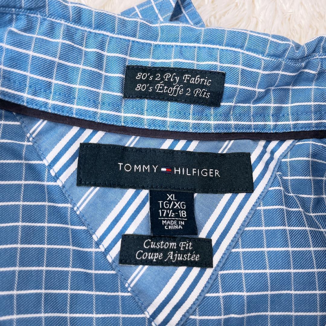【01908】 TOMMY HILFIGER トミー ヒルフィガー シャツ XL チェック ブルー XL 長袖 襟あり ポケットあり カジュアル