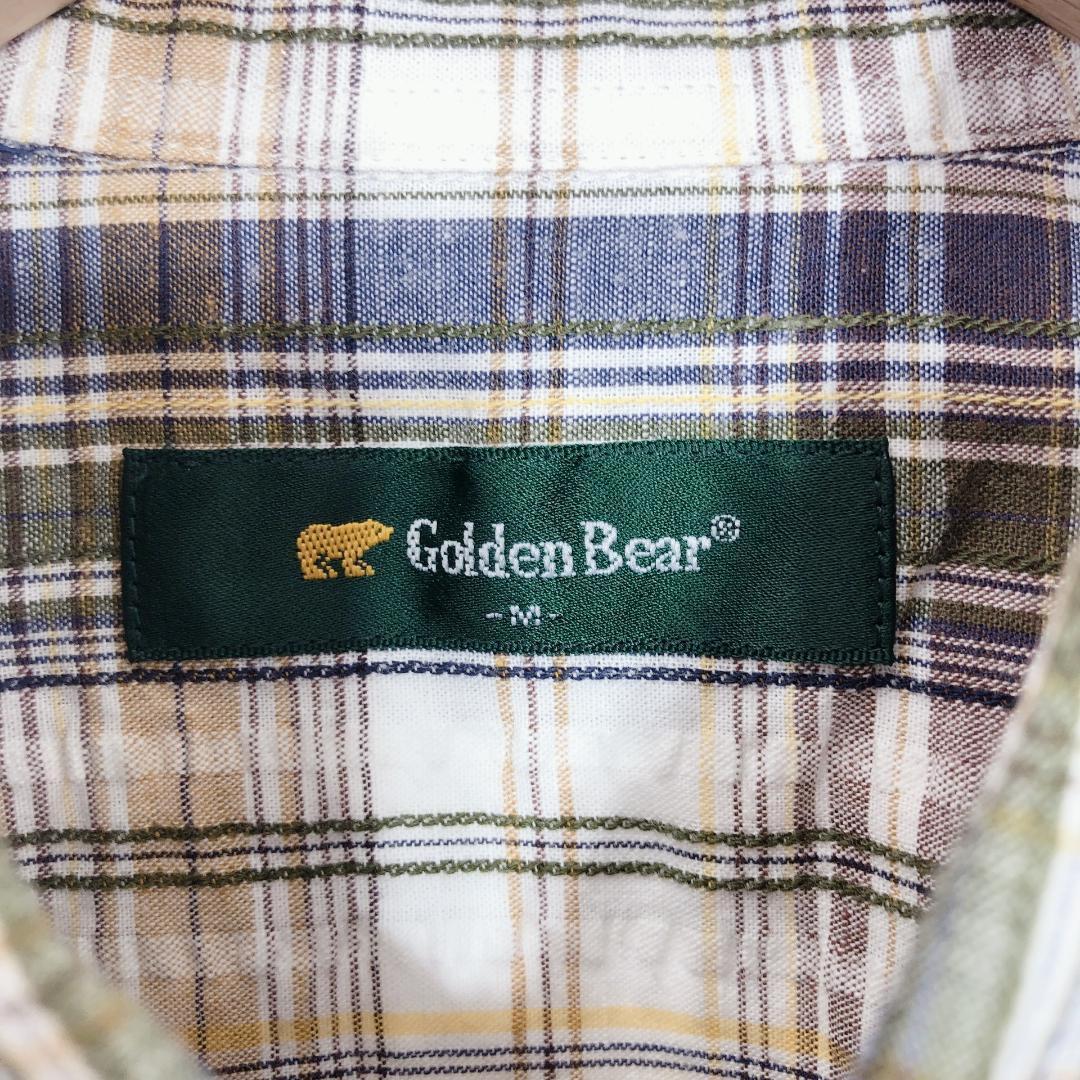 【01976】 Golden Bear ゴールデンベア トップス 半袖シャツ 半袖 シャツ Mサイズ イエロー ボタンアップ カジュアル シンプル 夏服 メンズ