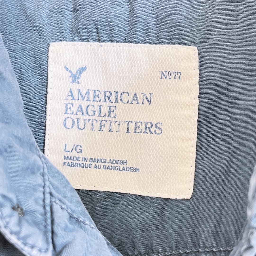 【02009】 AMERICANEAGLE アメリカンイーグル シャツ L ネイビー 長袖 ポケットあり ボタン 襟付き カジュアル 無地 シンプル メンズ