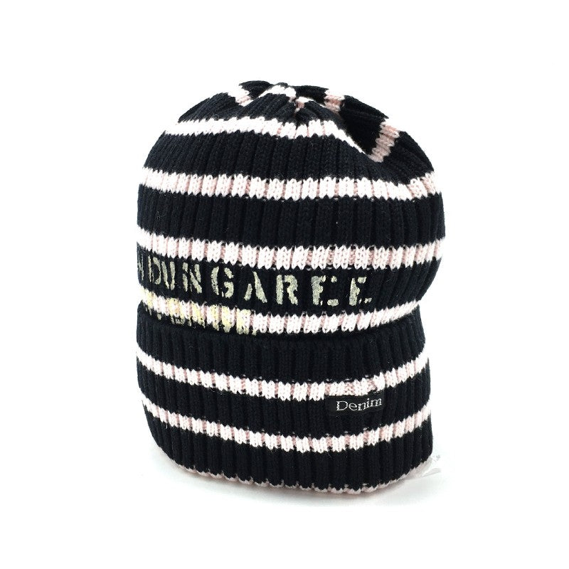 【02481】新古品 DENIM DUNGAREE 帽子 Lサイズ ブラック ピンク 未使用品 タグ付き デニム＆ダンガリー キッズ ニット帽 ボーダー