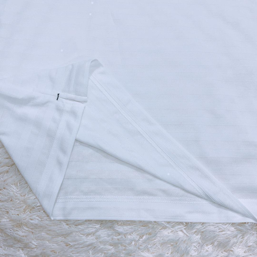 【03139】 adabat アダバット ポロシャツ 52 ホワイト ボーダー ゴルフウェア 新品 未使用 タグ付き 半袖 襟付き