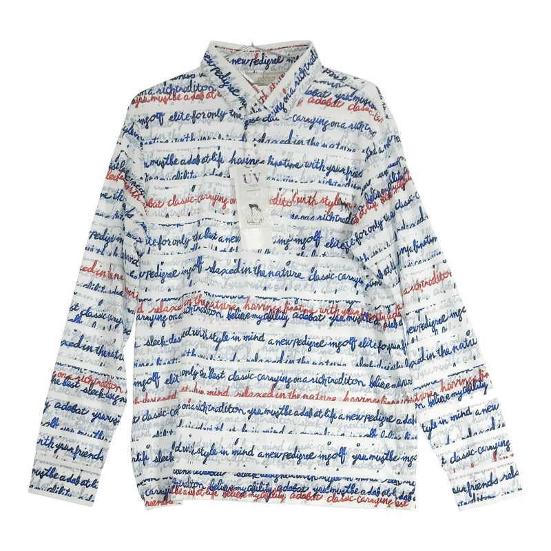 【03143】 adabat アダバット ポロシャツ 46 ホワイト レッド ブルー 新品 未使用 タグ付き 長袖 襟付き 柄シャツ