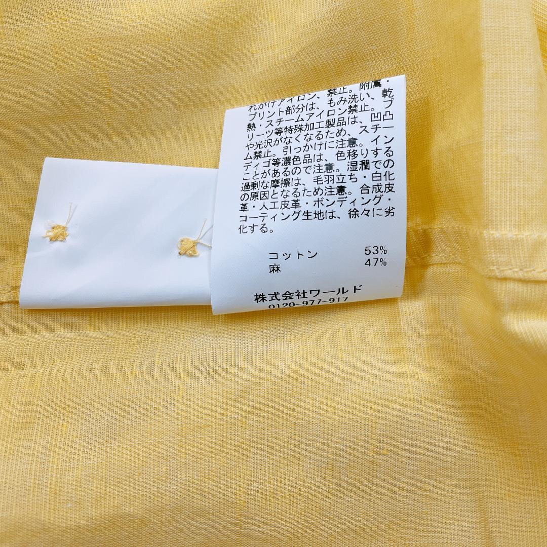 【03692】TAKEOKIKUCHI タケオキクチ ノーカラーシャツ トップス イエロー 長袖 ボタン L 黄色 新品 未使用 シンプル