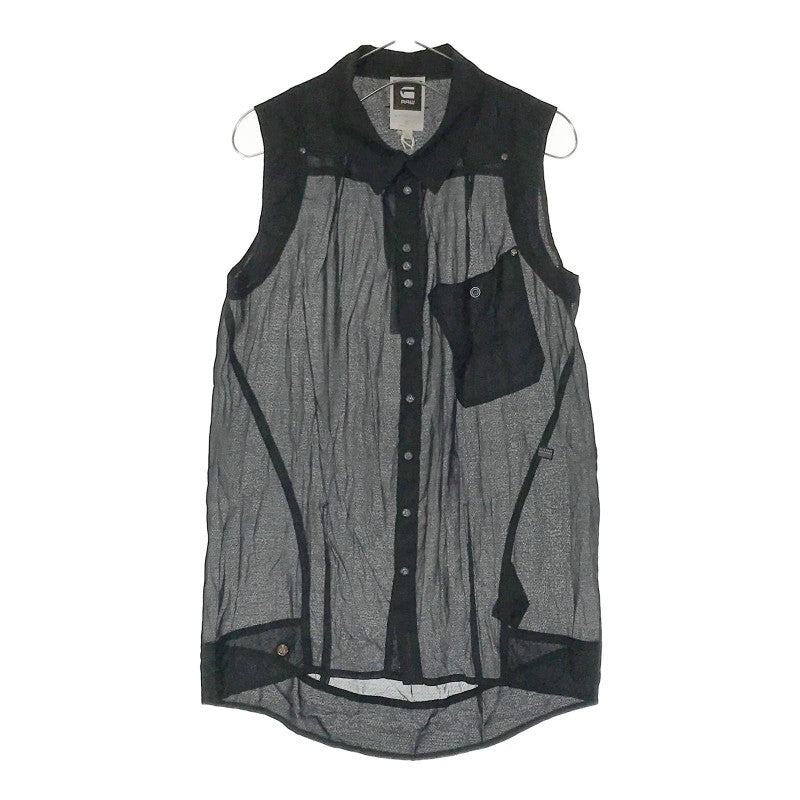 【05037】新古品 未使用 ジースターロウ G-STAR RAW ノースリーブシャツ XS ブラック 透け感 黒 襟付き タグ付き シンプル
