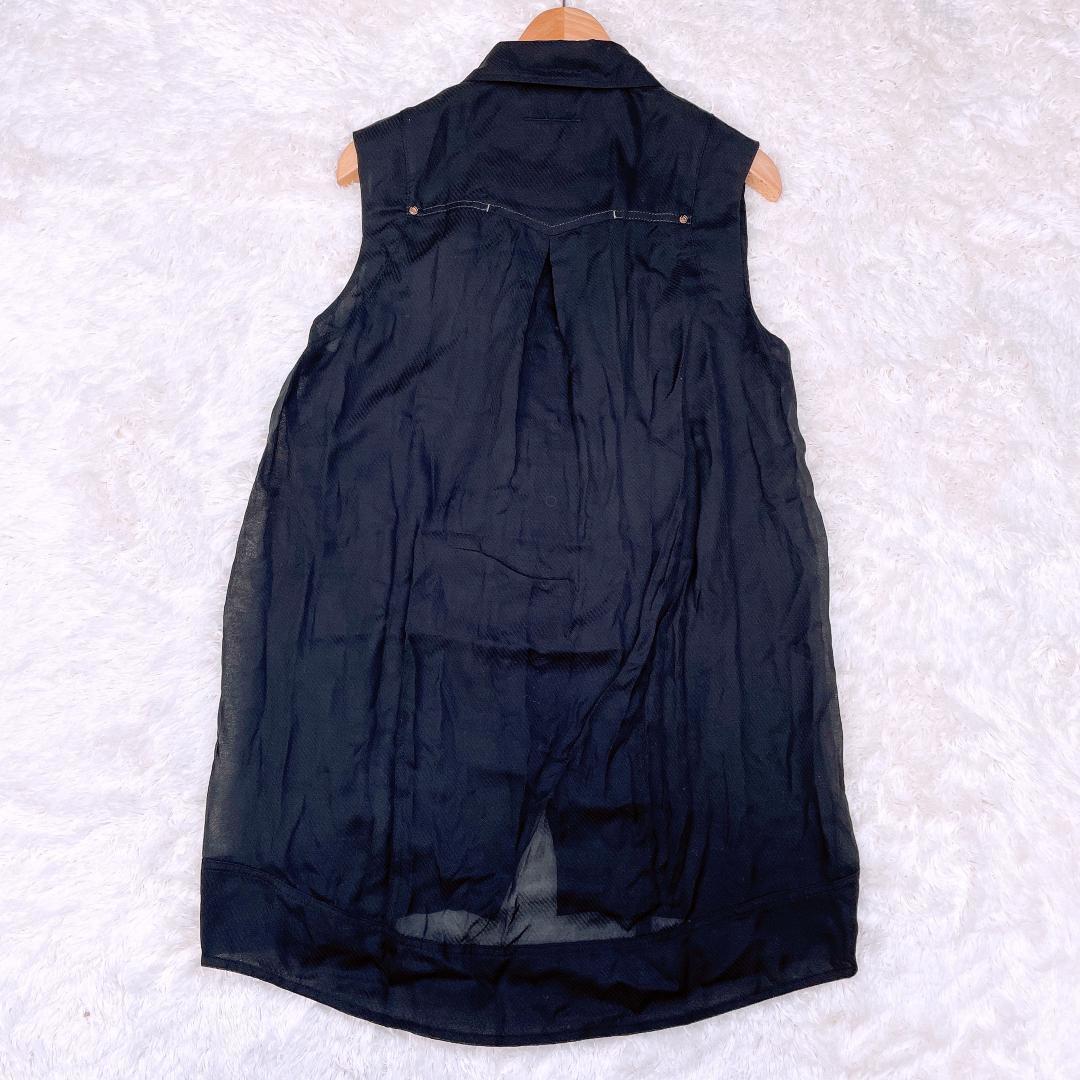 【05037】新古品 未使用 ジースターロウ G-STAR RAW ノースリーブシャツ XS ブラック 透け感 黒 襟付き タグ付き シンプル