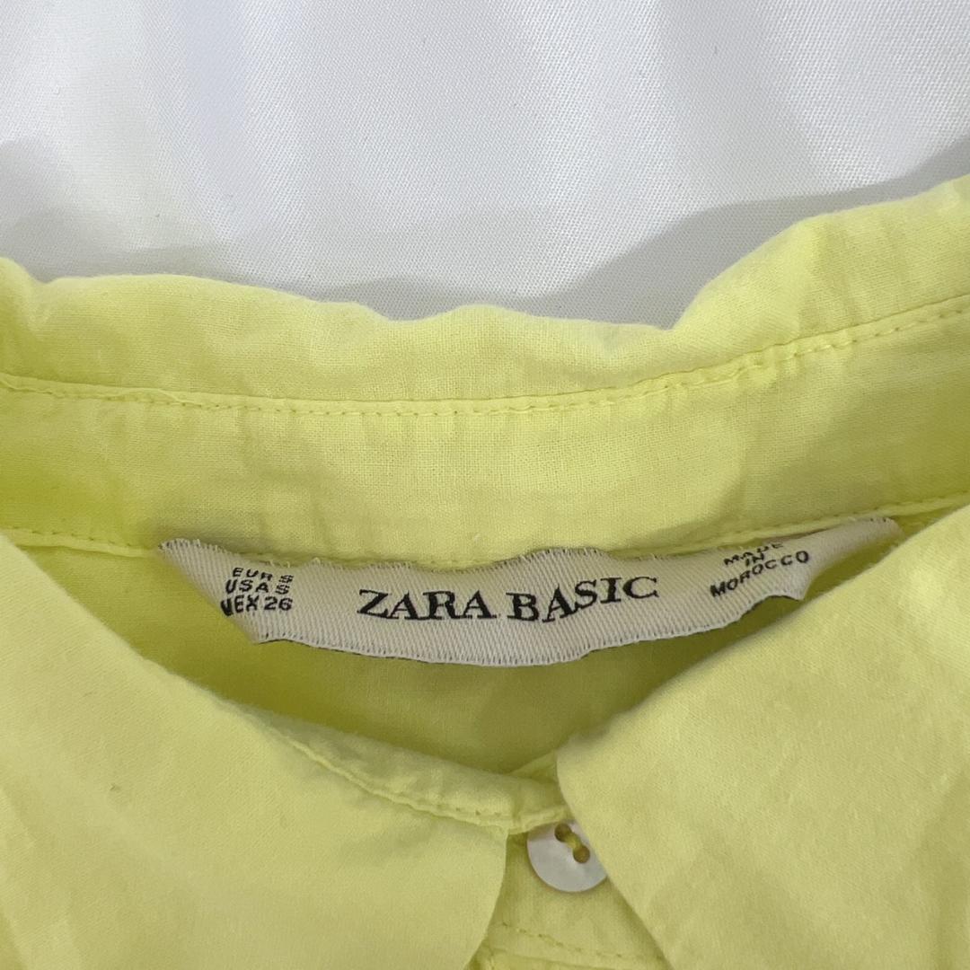 【05495】ZARA BASIC ザラ ベーシック トップス S シャツ 黄色 フリル 爽やか イエロー 長袖 シンプル襟付き
