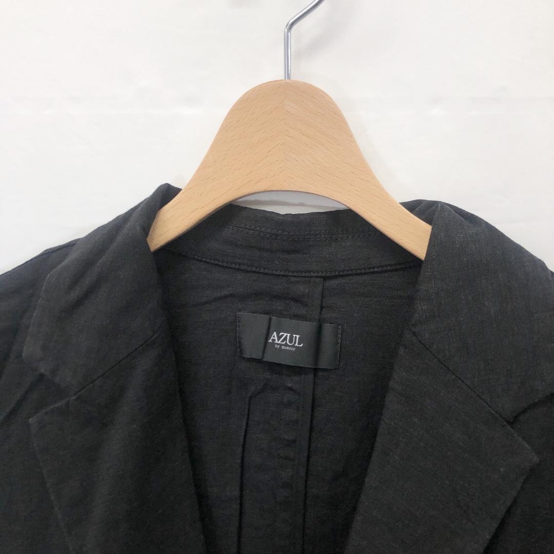 【06085】 AZUL BY MOUSSY アズールバイマウジー テーラードジャケット M ブラック リネン ポケットあり 予備ボタン付き