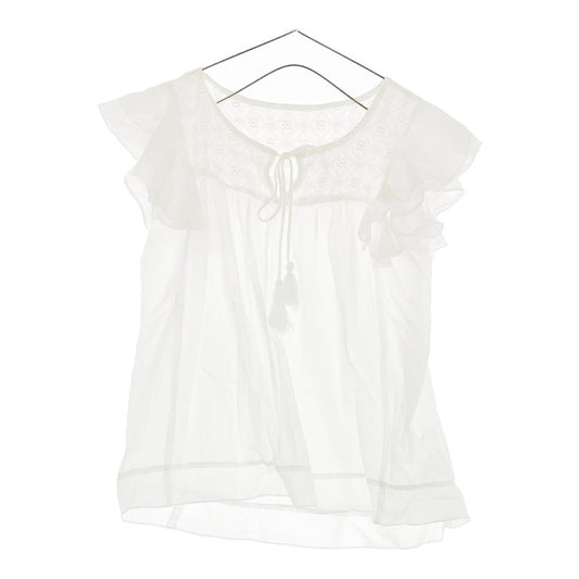 【06418】 tocco closet シャツ M 白 ホワイト フリル 半袖 かわいい 丸ネック 清楚 シンプル ガーリー カジュアル